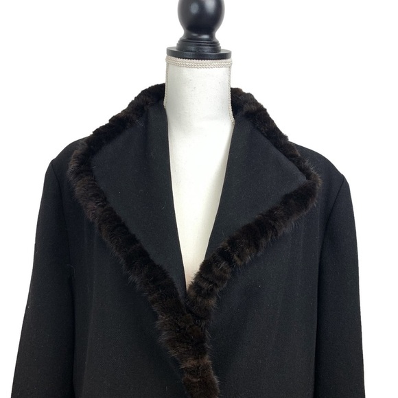 Fleurette Loro Piana Wool Mink Fur Trim Coat Black - Picture 3 of 15